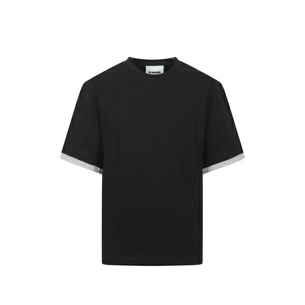 ジル・サンダー メンズ Tシャツ トップス Striped-trim t-shirt Black｜asty