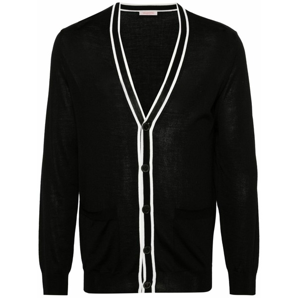 ヴァレンティノ ガラヴァーニ メンズ ジレー アウター  contrasting-trim virgin wool cardigan Black