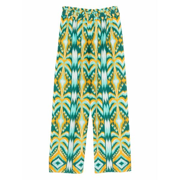 農園 リオ レディース 心地好いズボン下 ボトムス Tropical tapestry ikat-pattern elastic-waist trousers Green