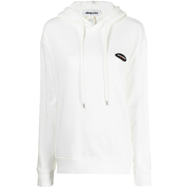 地びた 絶無 レディース パーカー・スウェットシャツ アウター Logo-patch cotton hoodie White