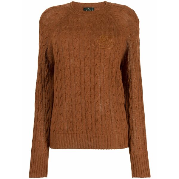 エトロ レディース 編み物\u0026スウェーター アウター Logo-embroidered cable-knit jumper Brown