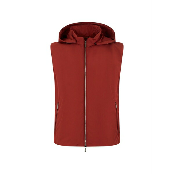 ムーレー メンズ ジャケット＆ブルゾン アウター Hooded zip-up vest Red｜asty
