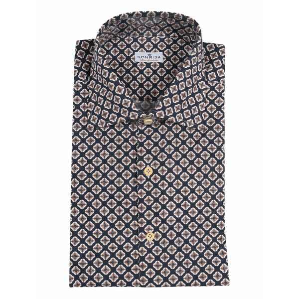 サンリサ メンズ シャツ トップス Patterned shirt Blue|asty