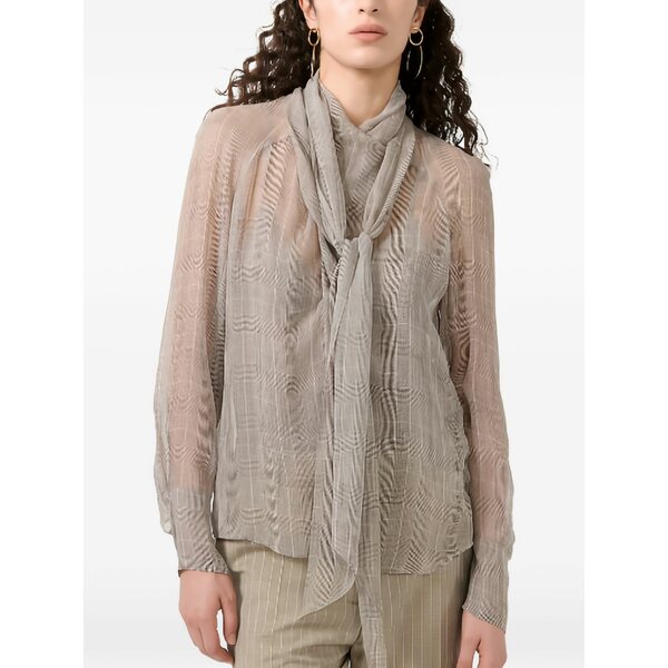 バーバラ ブイ レディース シャツ トップス Tie-neck checked blouse Grey|asty