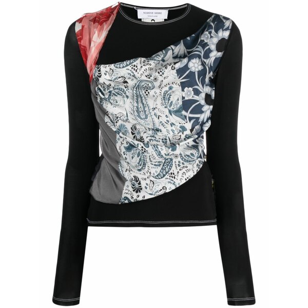 マリーン セル レディース Tシャツ トップス Layered long-sleeve t-shirt Black｜asty