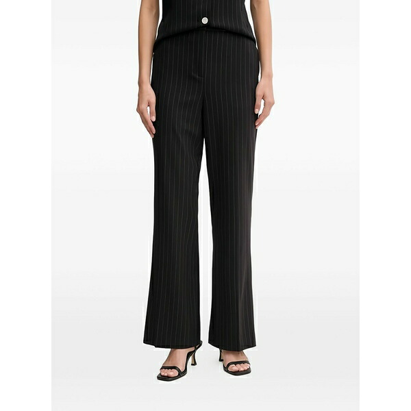 ダナ キャラン ニューヨーク レディース カジュアルパンツ ボトムス Pinstripe wide-leg trousers Black|asty