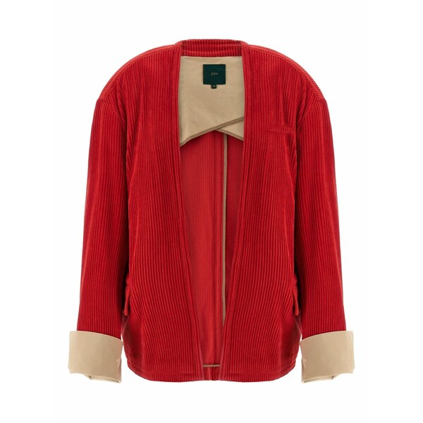 ジェジア レディース 上衣＆上衣 アウター Corduroy open-front jacket Red