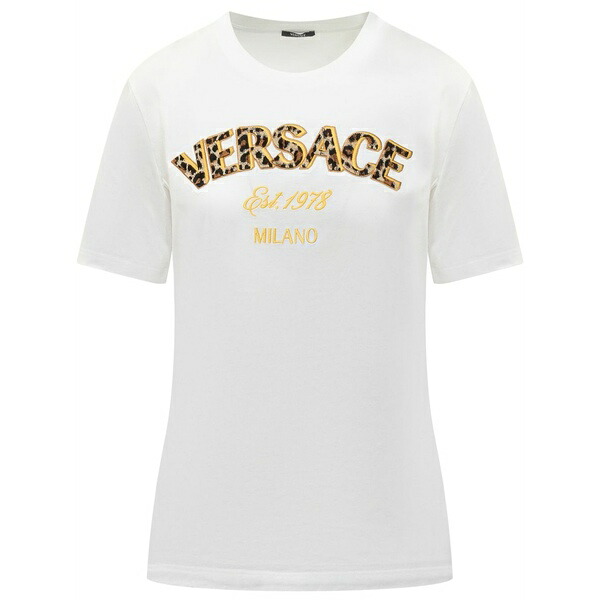 ヴェルサーチ レディース プルオーバー トップス Logo-embroidered t-shirt White