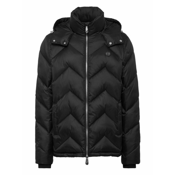 フィリッププレイン メンズ ジャケット＆ブルゾン アウター Chevron-quilted puffer jacket Black｜asty