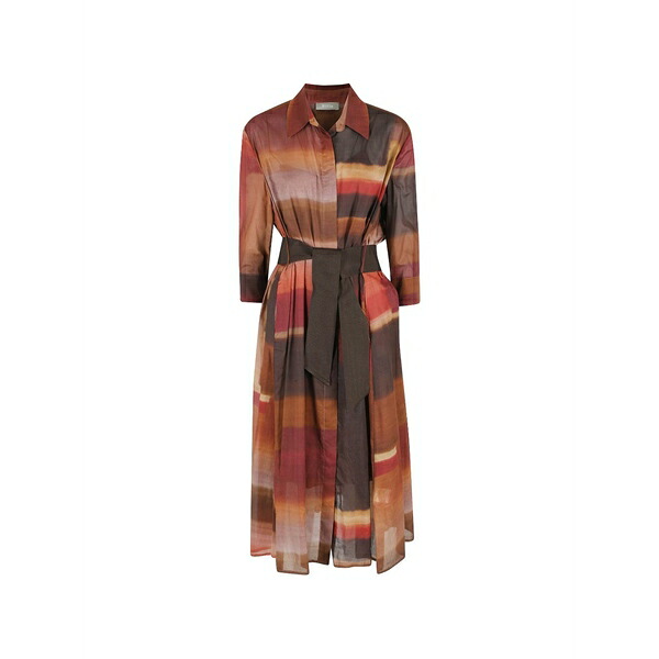 キルティ レディース ワンピース トップス Abstract-print belted shirt dress Brown｜asty