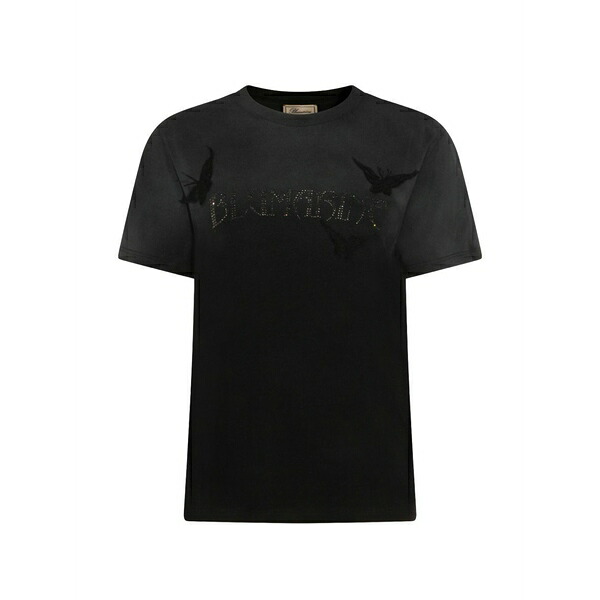 ブルマリン レディース プルオーバー トップス Rhinestone-logo butterfly-appliqu?? t-shirt Black