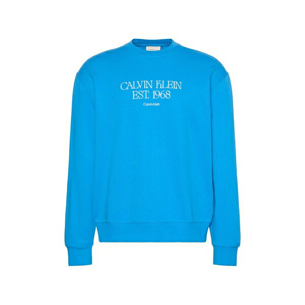 カルバンクライン メンズ パーカー・スウェットシャツ アウター Logo-print crew-neck sweater Blue