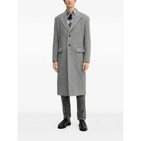 トラサルディ メンズ コート アウター Herringbone pattern coat Grey|asty