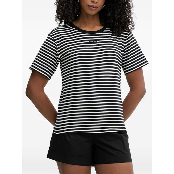 ツインセット レディース Tシャツ トップス Horizontal-stripe logo-embroidered t-shirt Black｜asty