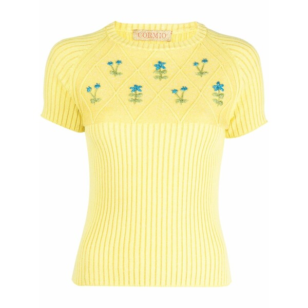 コルミオ レディース Tシャツ トップス Flower-embroidered knitted t-shirt Yellow｜asty 57,090円