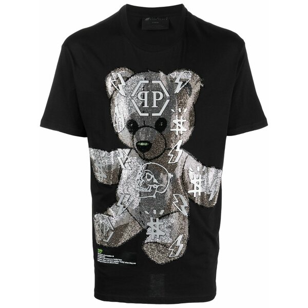フィリッププレイン メンズ Tシャツ トップス Teddy bear short-sleeve t-shirt Black｜asty