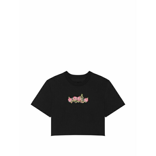 ジバンシー レディース Tシャツ トップス Floral-print cropped t-shirt Black｜asty
