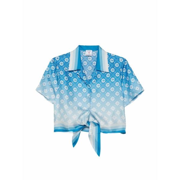 カサブランカ レディース シャツ トップス Diamond monogram knotted shirt Blue｜asty