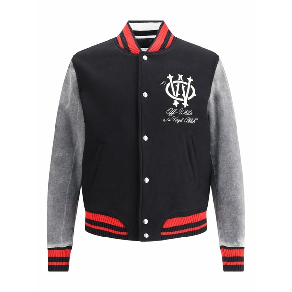 オフホワイト メンズ ジャケット＆ブルゾン アウター Varsity buttoned jacket Black｜asty
