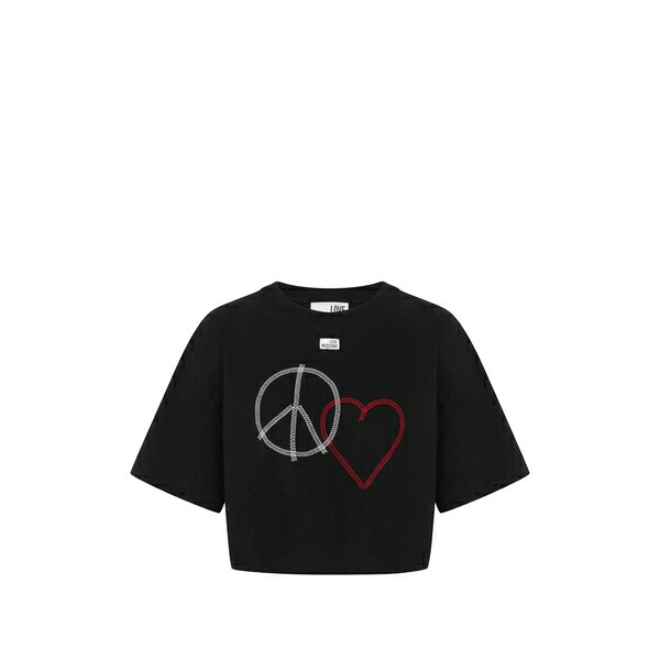ラブ モスキーノ レディース Tシャツ トップス Embroidered cotton jersey t-shirt Black|asty