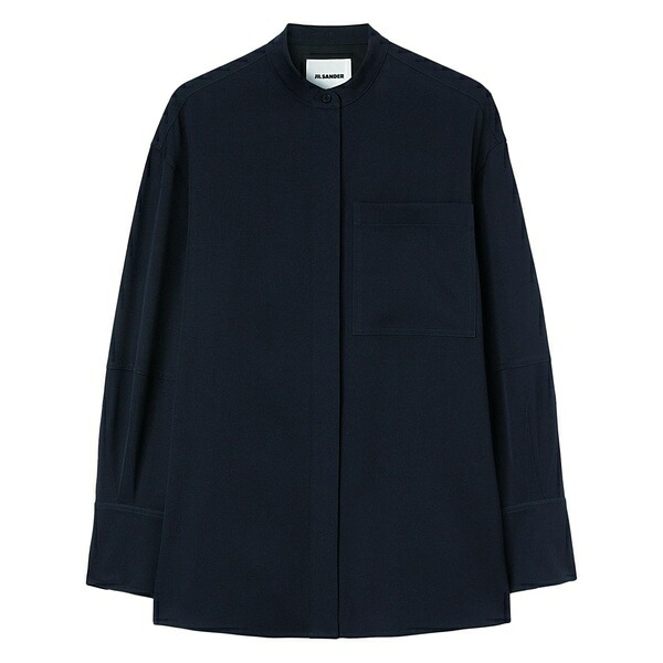ジル・サンダー レディース シャツ トップス Collarless button-front shirt Blue｜asty