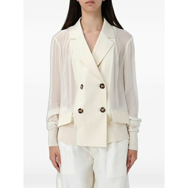 メイメイジェイ レディース コート アウター Double-breasted sheer-panel blazer Neutrals｜asty
