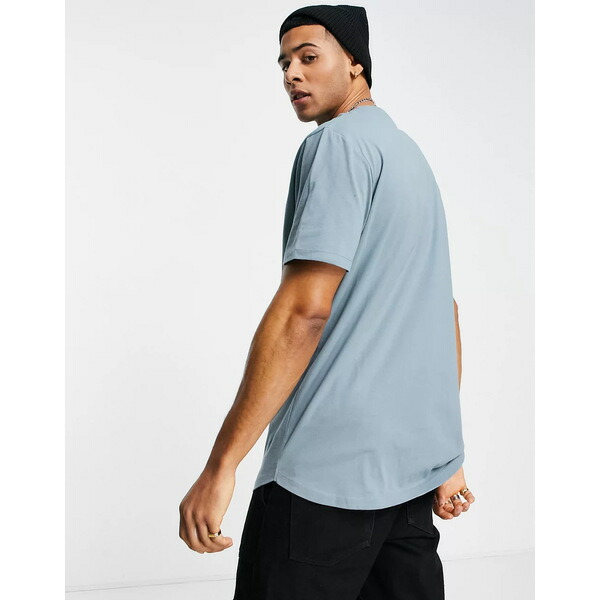 エイソス メンズ Tシャツ トップス ASOS DESIGN relaxed longline t-shirt with curved hem in  blue Lead 超可爱の