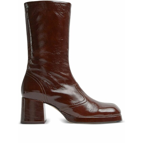 ミスタ レディース ブーツ シューズ Cass patent-leather square-toe boots Brown|asty