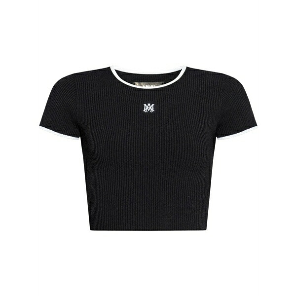アミリ レディース Tシャツ トップス Ribbed embroidered logo crop top Black｜asty 83,490円