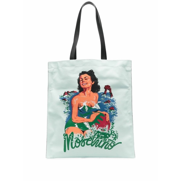 モスキーノ メンズ トートバッグ 御徒面子 Illustration-print tote bag Blue