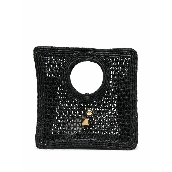 ジャクエムス レディース トートバッグ バッグ Circular-handle raffia tote bag Black｜asty