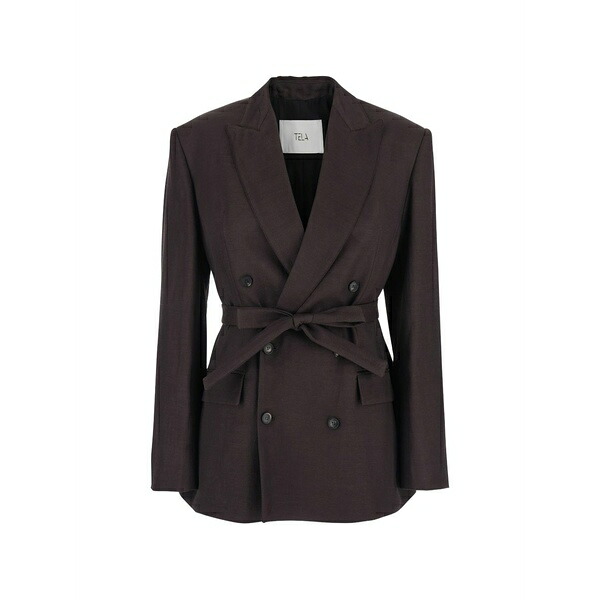 テラ レディース 上衣＆上衣 アウター Double-breasted belted blazer Brown