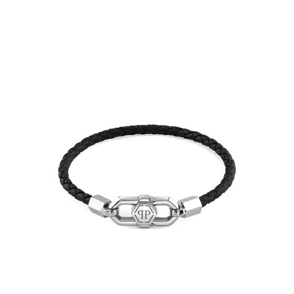 フィリッププレイン メンズ ブレスレット・バングル・アンクレット アクセサリー Braided leather bracelet Silver|asty
