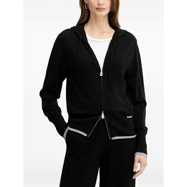 ピンコ レディース パーカー・スウェットシャツ アウター Hooded ribbed knitwear Black