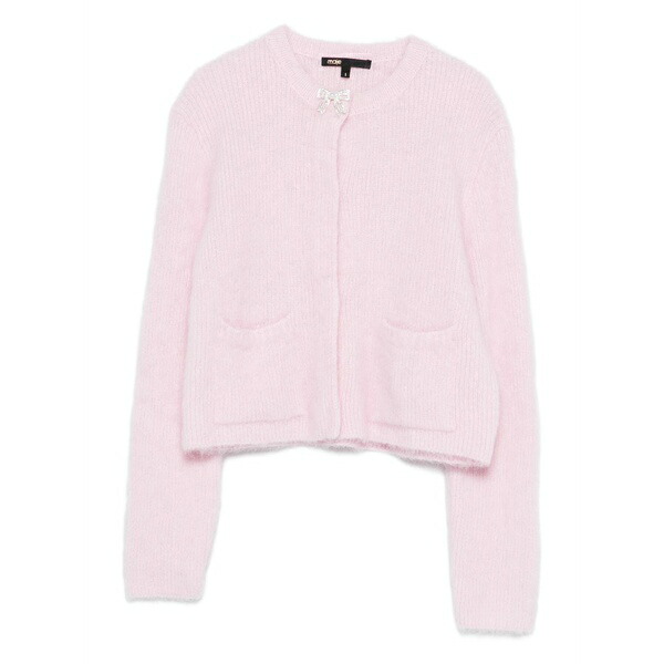 マージュ レディース ジレー アウター Collar-embellished long-sleeve cardigan Pink カーディガン・ボレロ-トップス