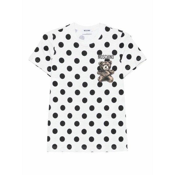 モスキーノ レディース プルオーバー トップス Polka-dot teddy-print t-shirt White