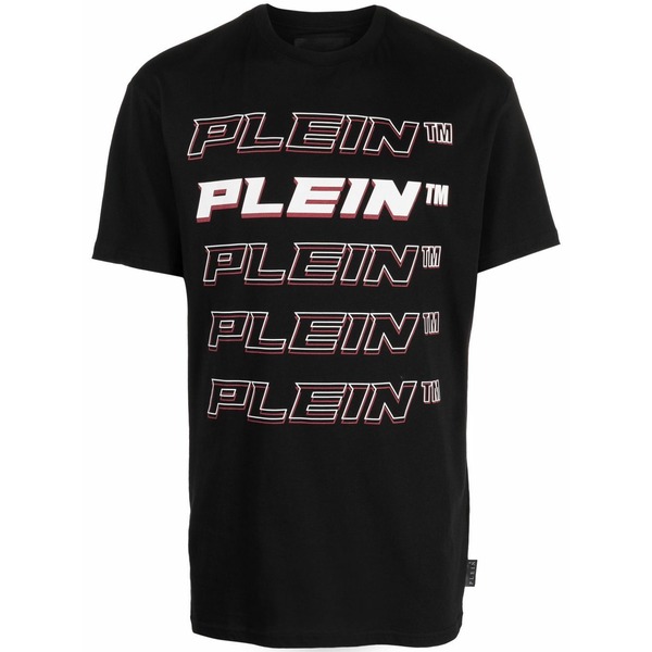 フィリッププレイン メンズ Tシャツ トップス Plein repeat logo t-shirt Black｜asty
