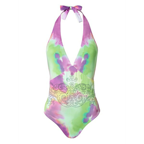 ツインセット レディース ワンピース トップス Tie-dye halter-neck swimsuit Purple｜asty