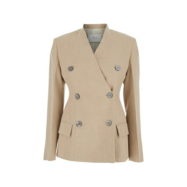 テラ レディース ジャケット＆ブルゾン アウター Lapelless double-breasted blazer Neutrals｜asty