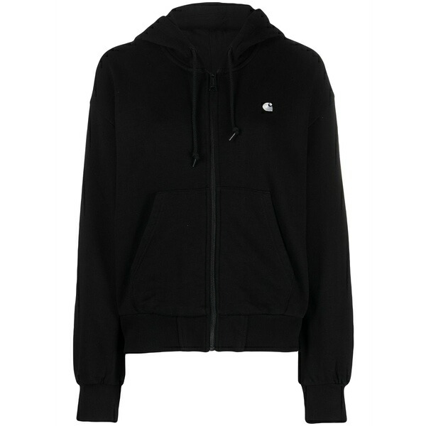 鉄道車両ハート型 レディース パーカー・スウェットシャツ アウター Logo-embroidered zip-up hoodie Black