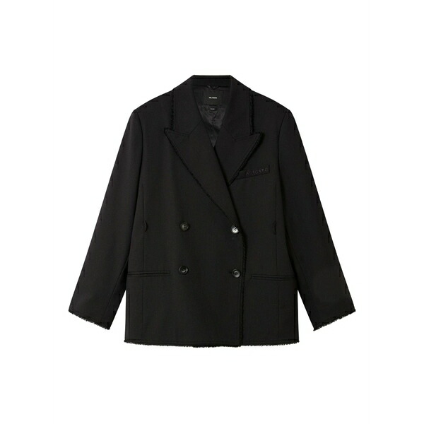 アクセルアリガト レディース ジャケット&ブルゾン アウター Frayed double-breasted blazer Black|asty