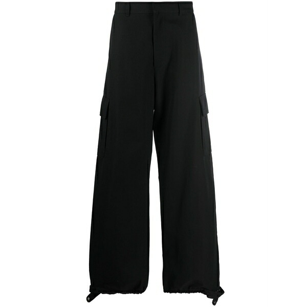 オフホワイト メンズ カジュアルパンツ ボトムス Wide-leg wool-blend trousers Black|asty