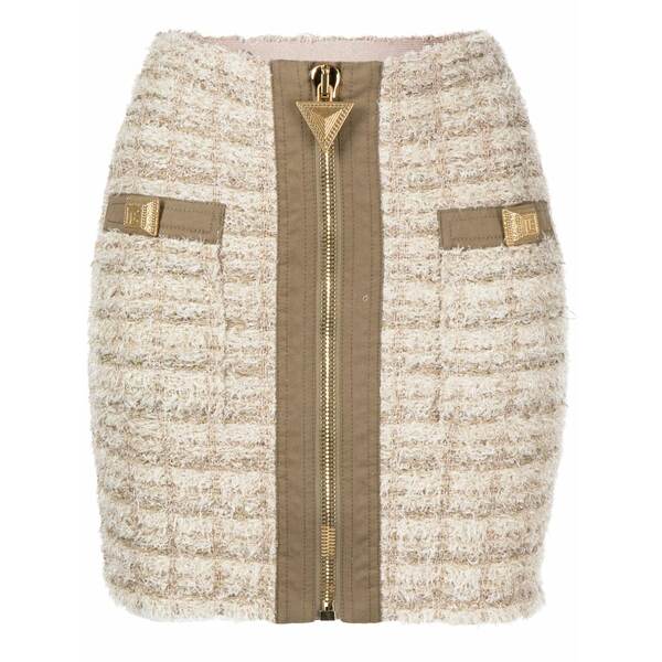 バルマン レディース スコート ボトムス Zip-detail tweed mini skirt Neutrals