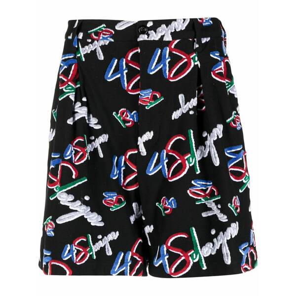 フォーエスデザインズ メンズ 心地好いズボン下 ボトムス Logo-print velvet-effect shorts Multicolour