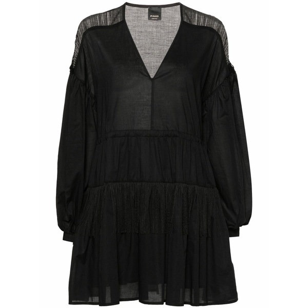 ピンコ レディース 衣装 トップス Fringed flared mini dress Black
