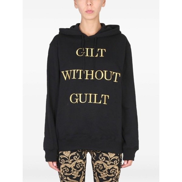モスキーノ レディース パーカー・スウェットシャツ アウター Lettering-embroidered hoodie Black