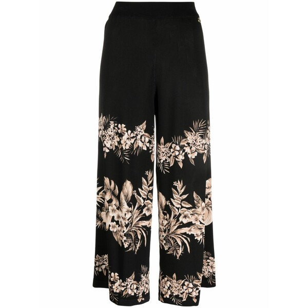 ツイン仕掛ける レディース 心地好いズボン下 ボトムス Floral-motif cropped knitted trousers Black