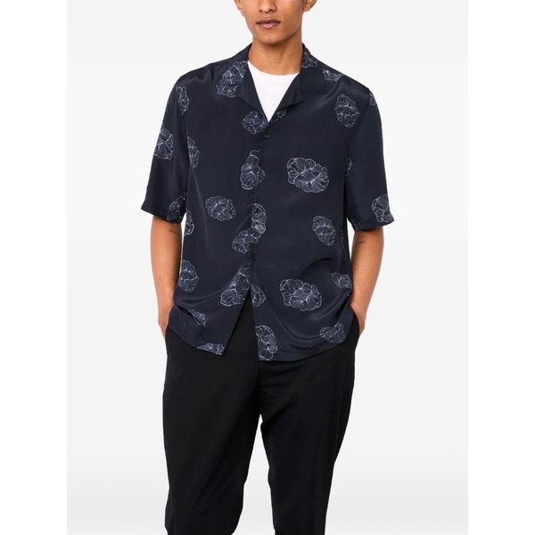 オフィシンジェネレール メンズ プルオーバー トップス Floral-print short-sleeve shirt Blue