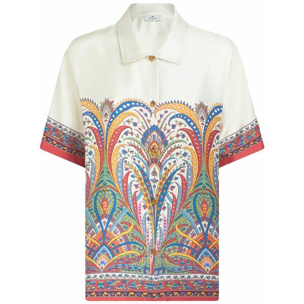 エトロ レディース シャツ トップス Paisley-print silk-satin shirt White|asty