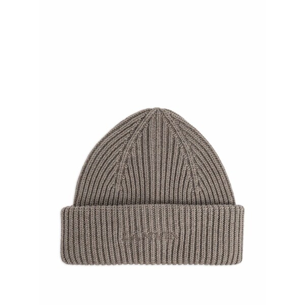 ランバン メンズ かぶり笠 佩び物 Ribbed-knit beanie Grey